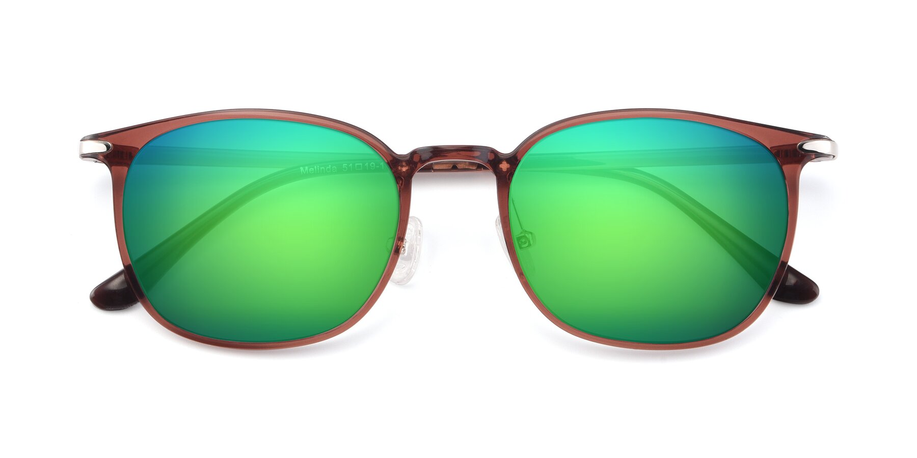 Folded Front of Melinda in Brown with Green Mirrored Lenses