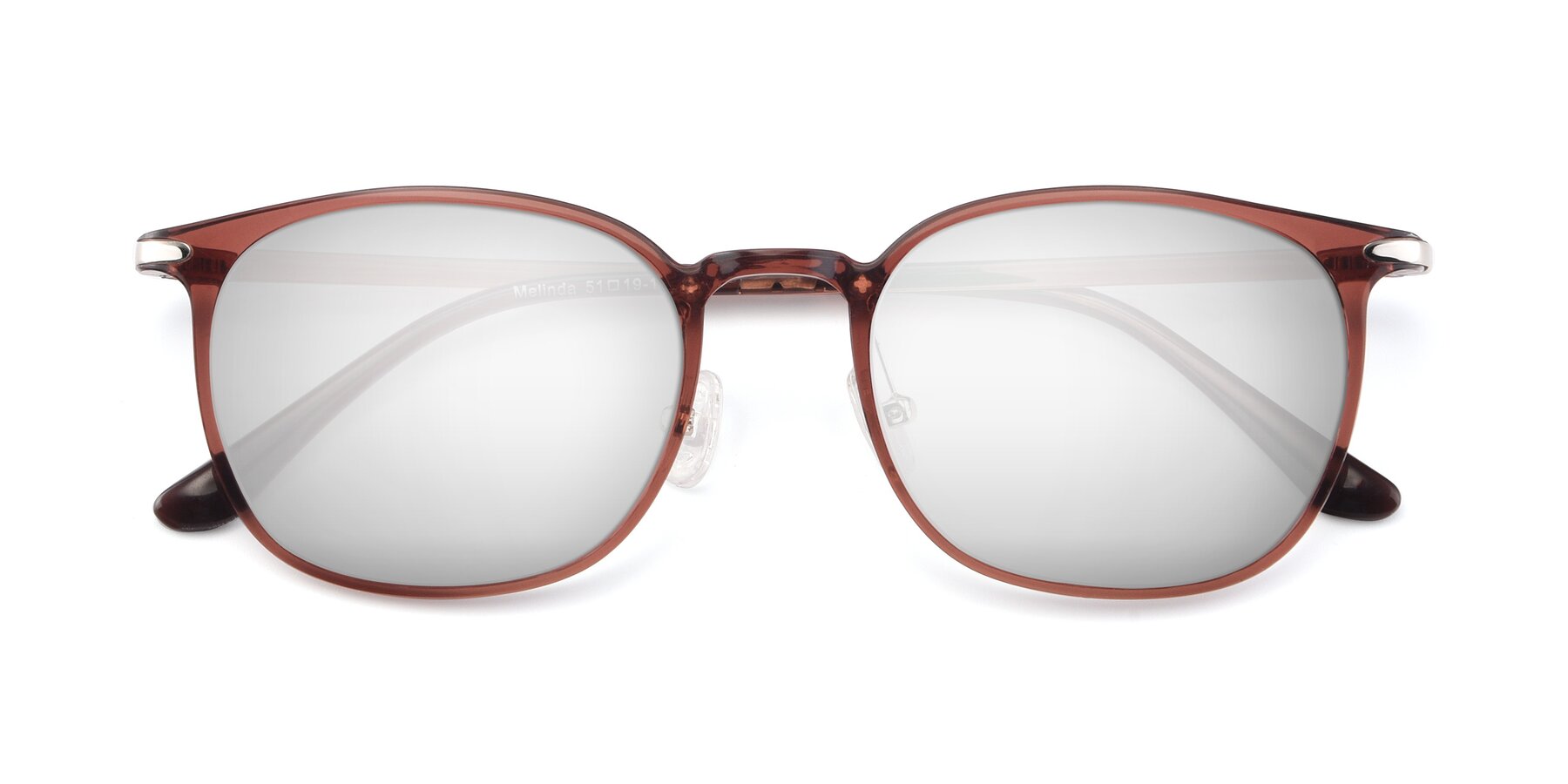 Folded Front of Melinda in Brown with Silver Mirrored Lenses