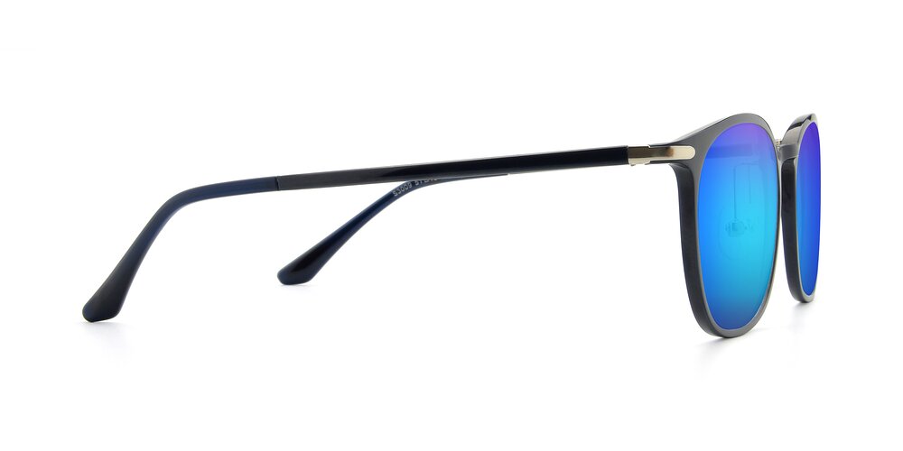 Dark Blue Hipster Lightweight Ultem Mirrored Sunglasses with Blue Sunwear Lenses Melinda