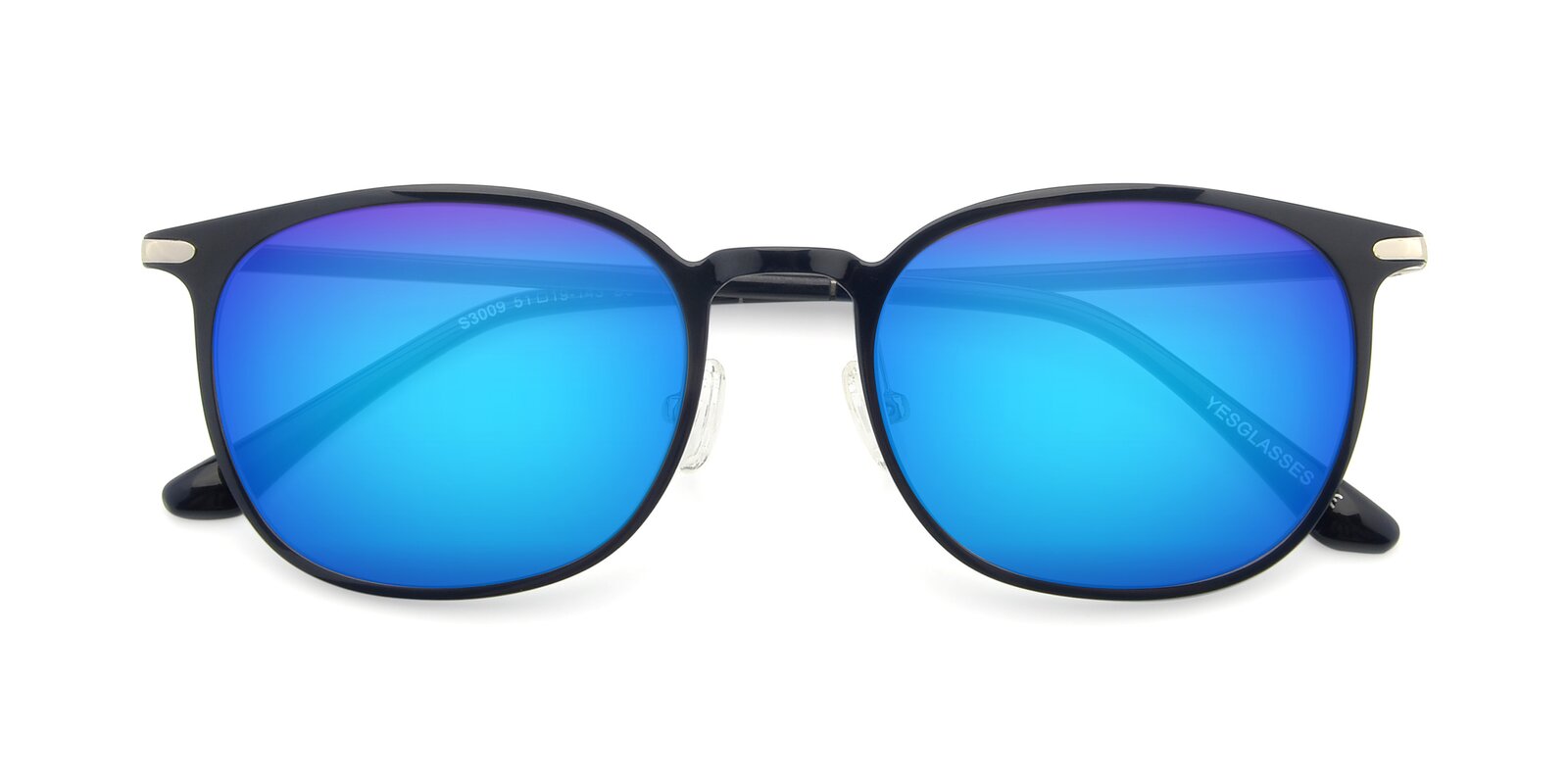 Dark Blue Hipster Lightweight Ultem Mirrored Sunglasses with Blue Sunwear Lenses Melinda