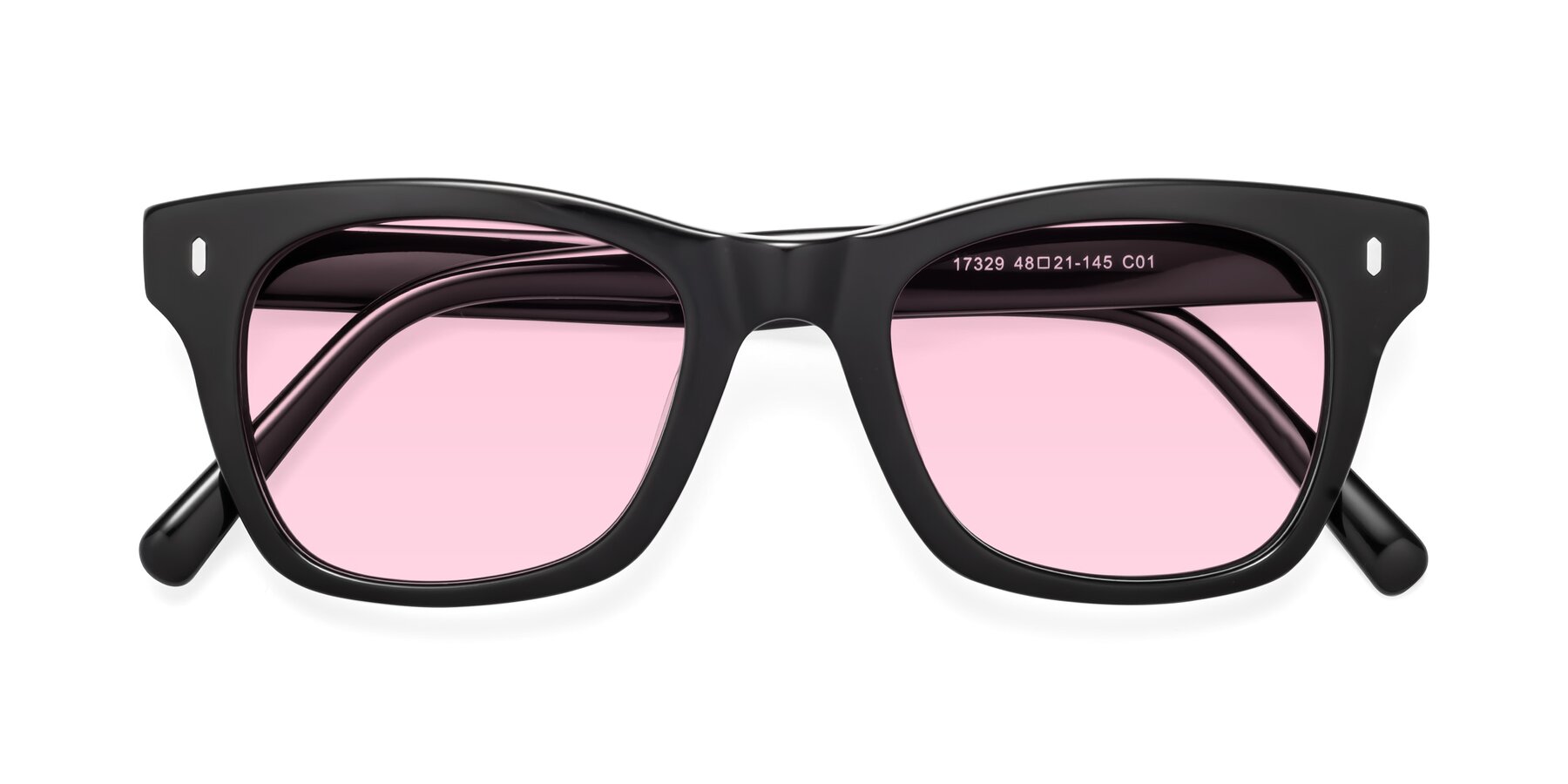 Folded Front of Ben in Black with Light Pink Tinted Lenses