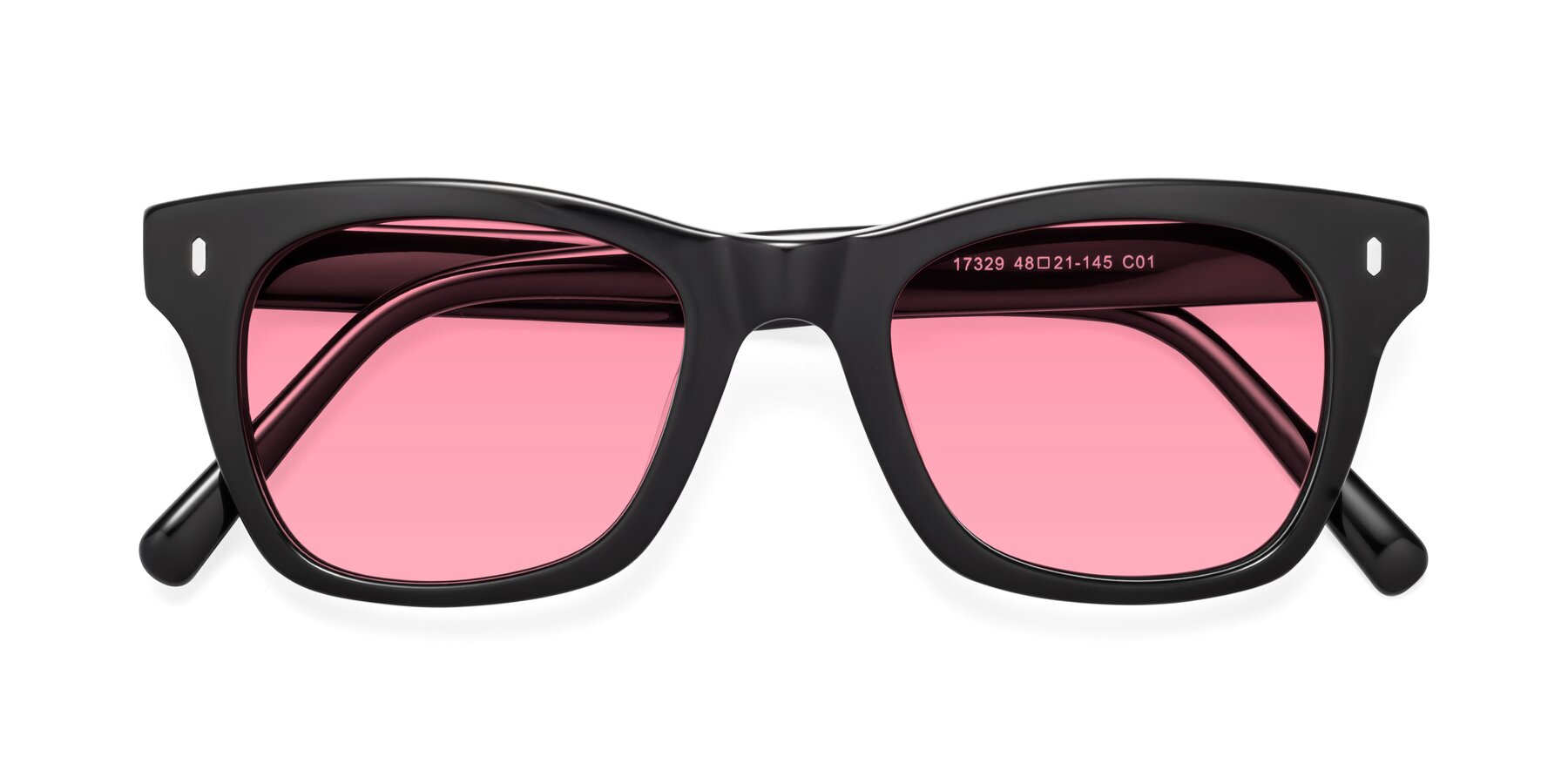 Folded Front of Ben in Black with Pink Tinted Lenses