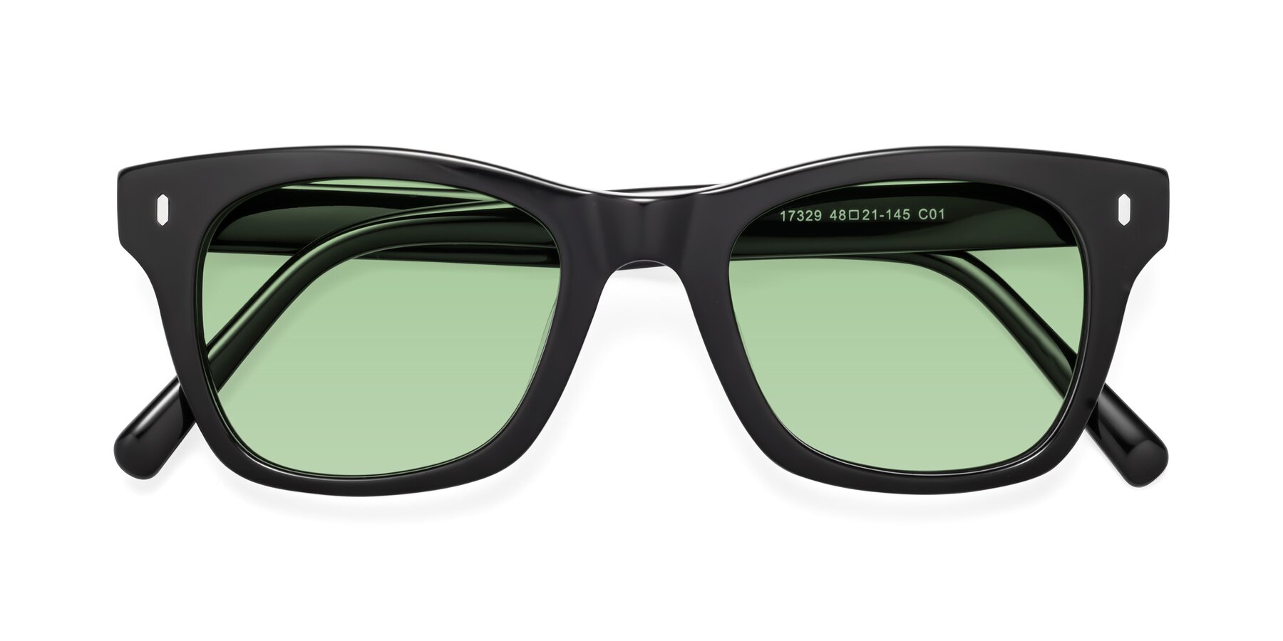 Folded Front of Ben in Black with Medium Green Tinted Lenses