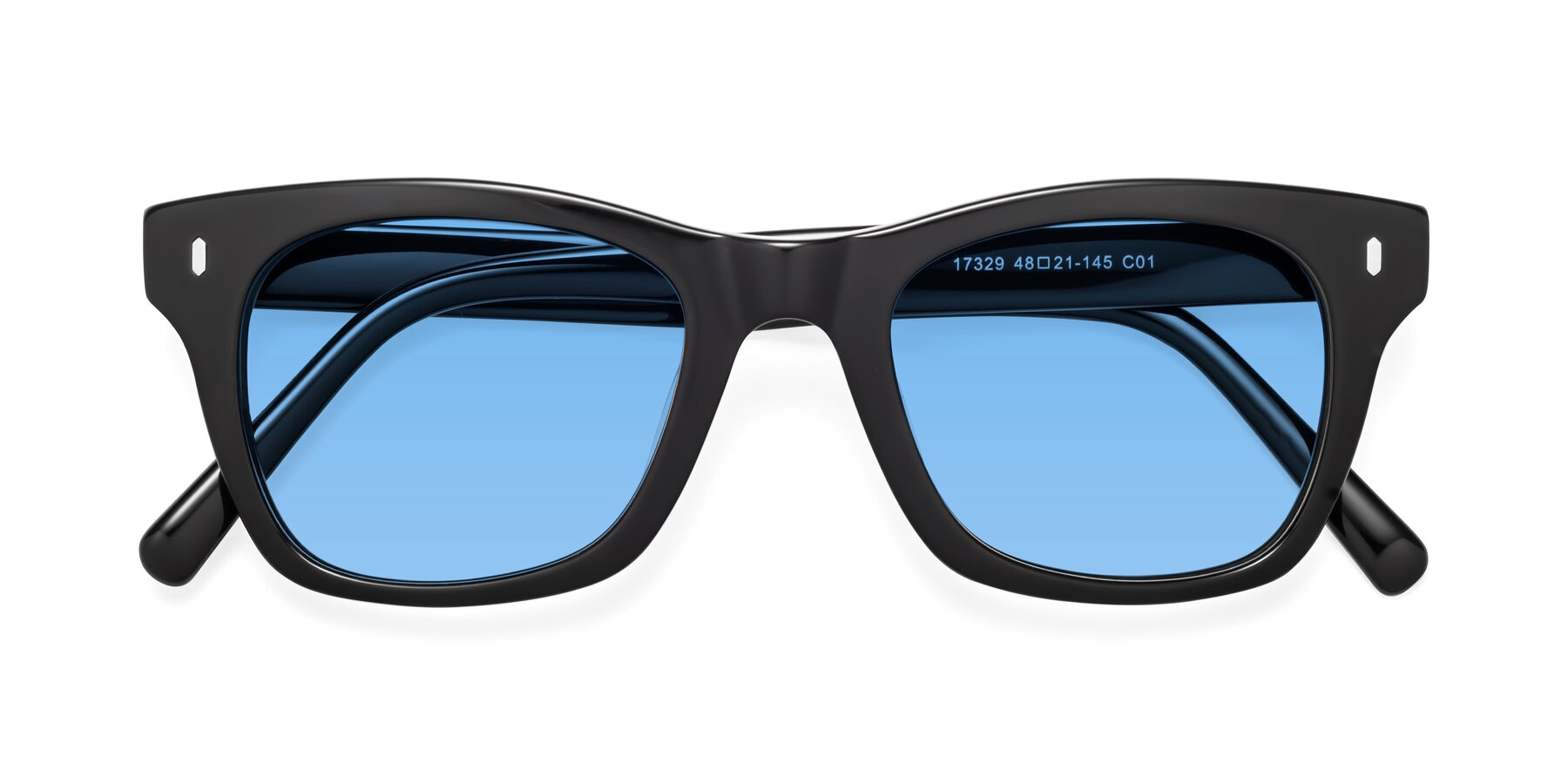 Folded Front of Ben in Black with Medium Blue Tinted Lenses