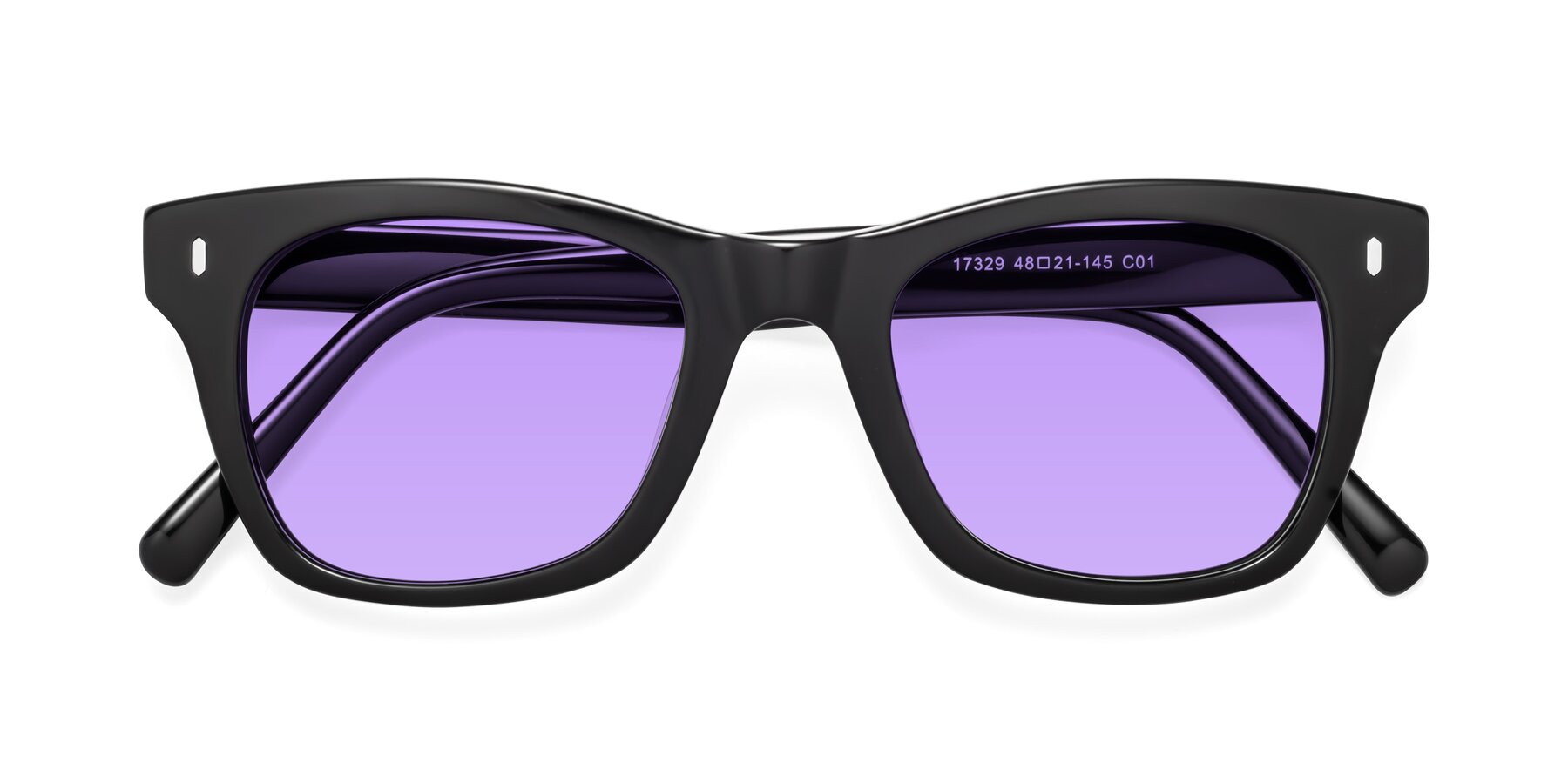 Folded Front of Ben in Black with Medium Purple Tinted Lenses