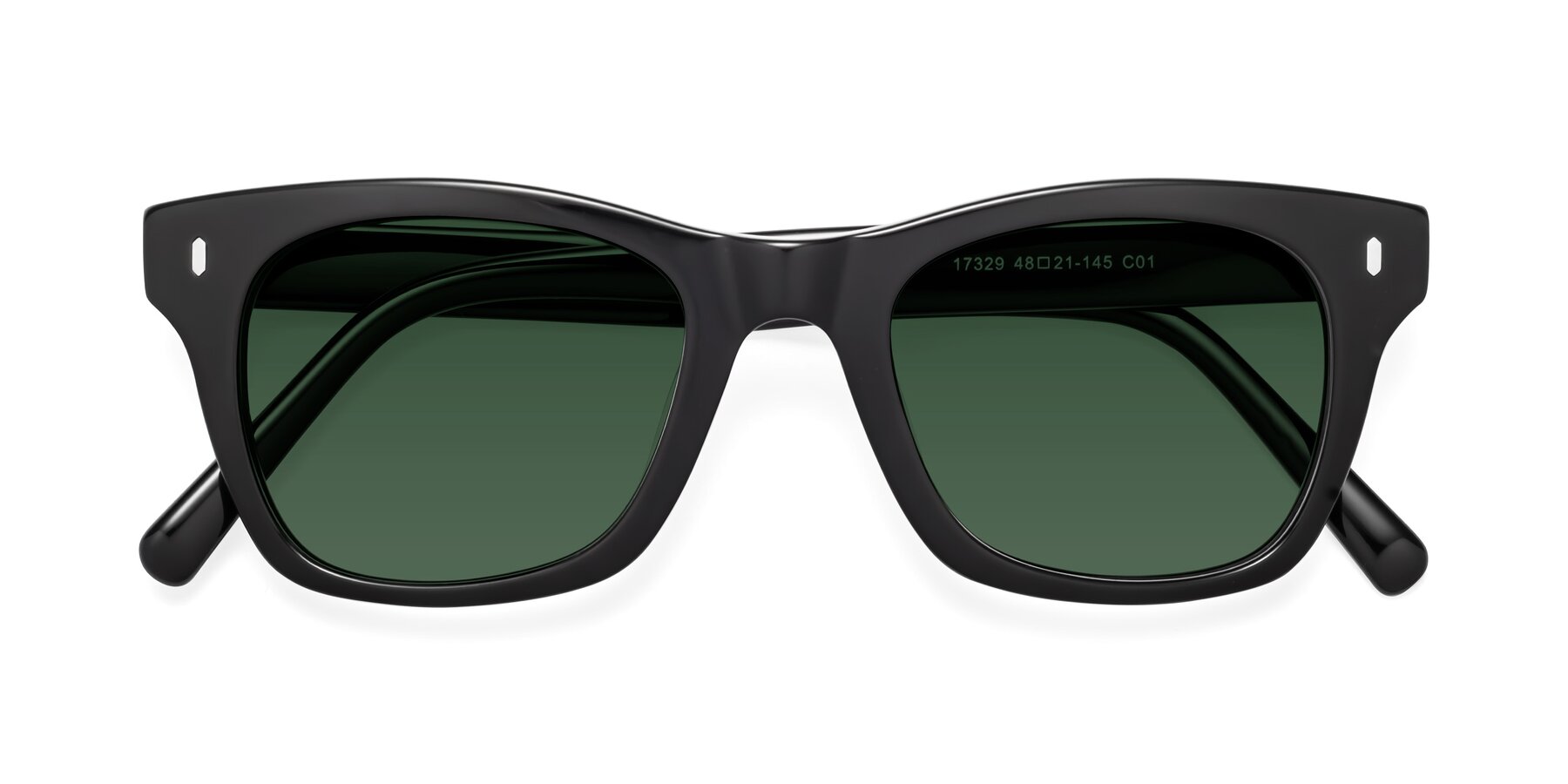 Folded Front of Ben in Black with Green Tinted Lenses