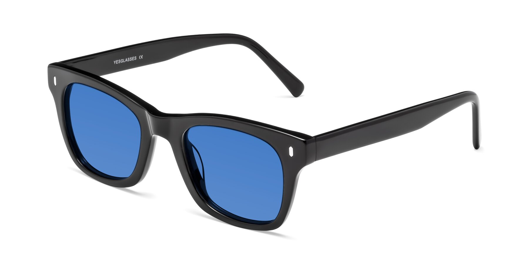 Angle of Ben in Black with Blue Tinted Lenses