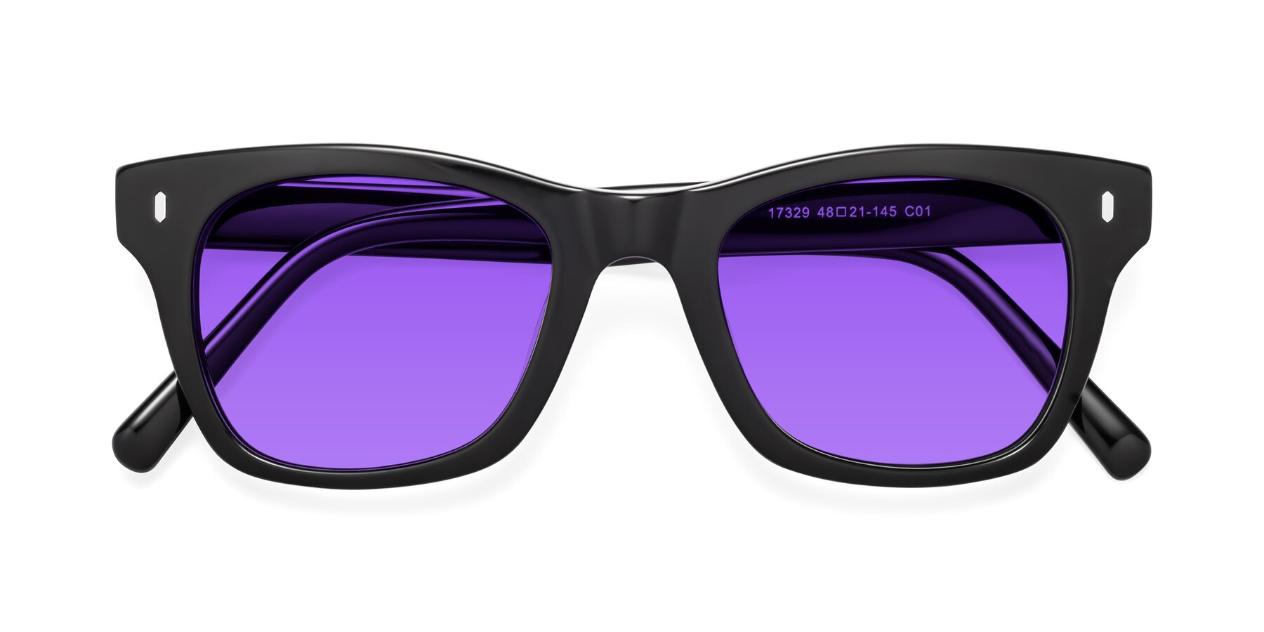 Folded Front of Ben in Black with Purple Tinted Lenses