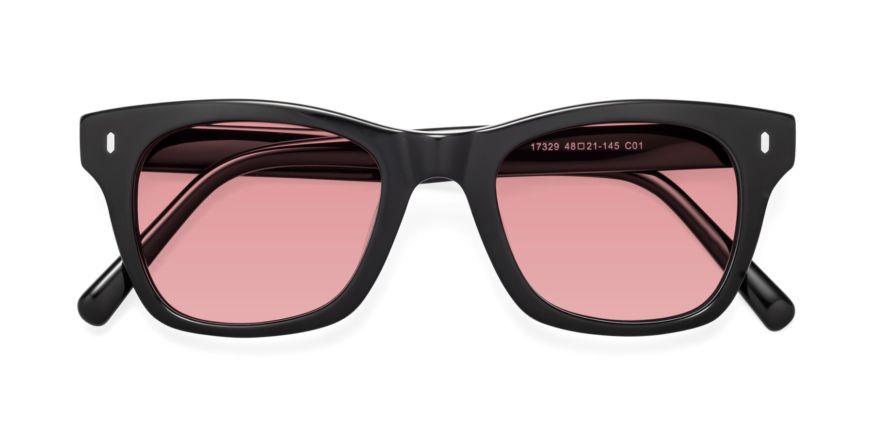 Folded Front of Ben in Black with Medium Garnet Tinted Lenses