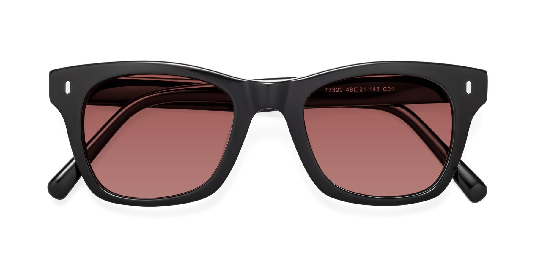 Folded Front of Ben in Black with Garnet Tinted Lenses