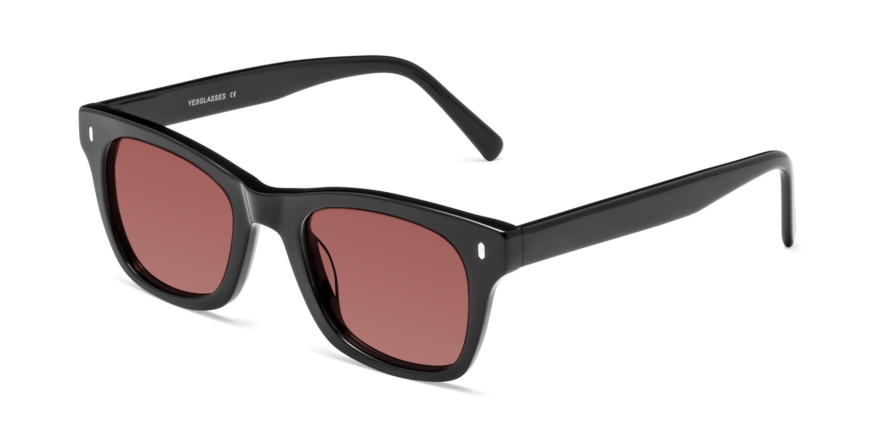 Angle of Ben in Black with Garnet Tinted Lenses