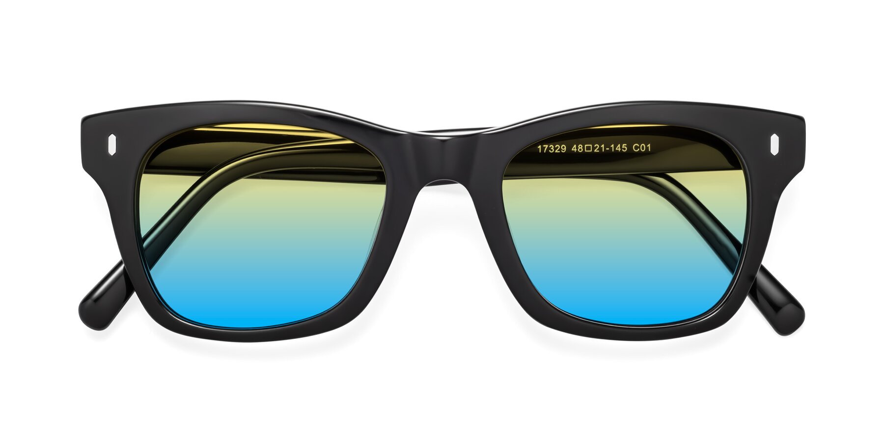 Folded Front of 17329 in Black with Yellow / Blue Gradient Lenses