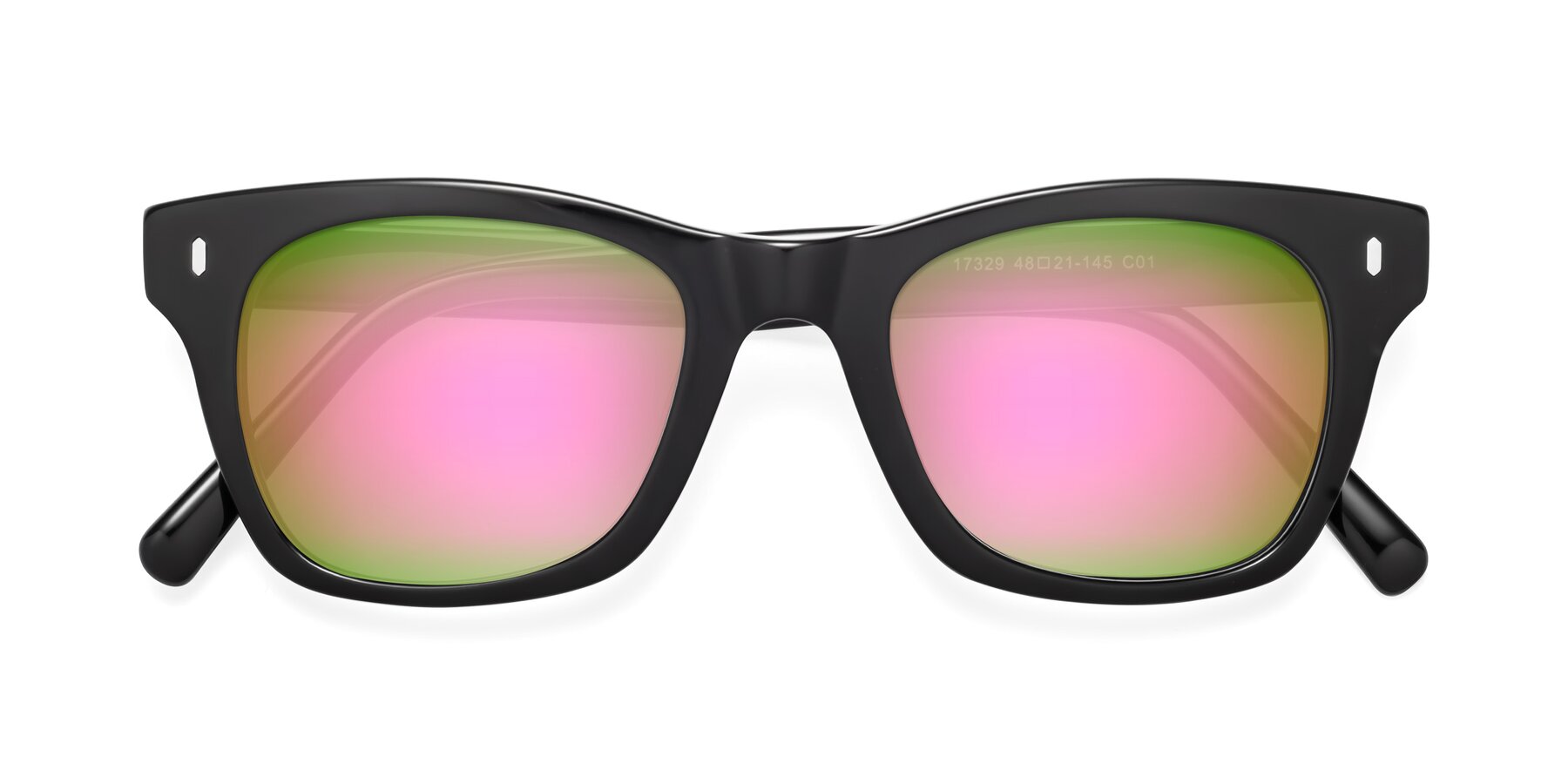 Folded Front of Ben in Black with Pink Mirrored Lenses