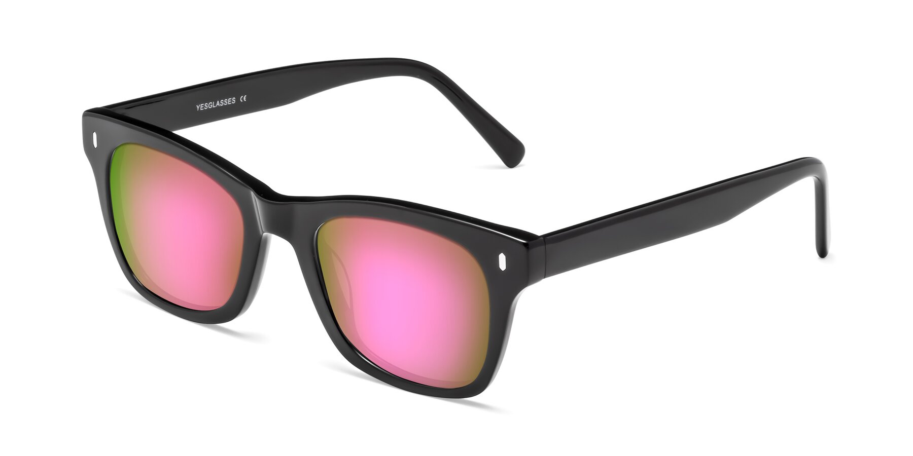 Angle of Ben in Black with Pink Mirrored Lenses