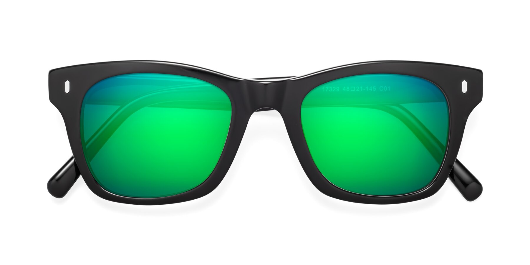 Folded Front of Ben in Black with Green Mirrored Lenses