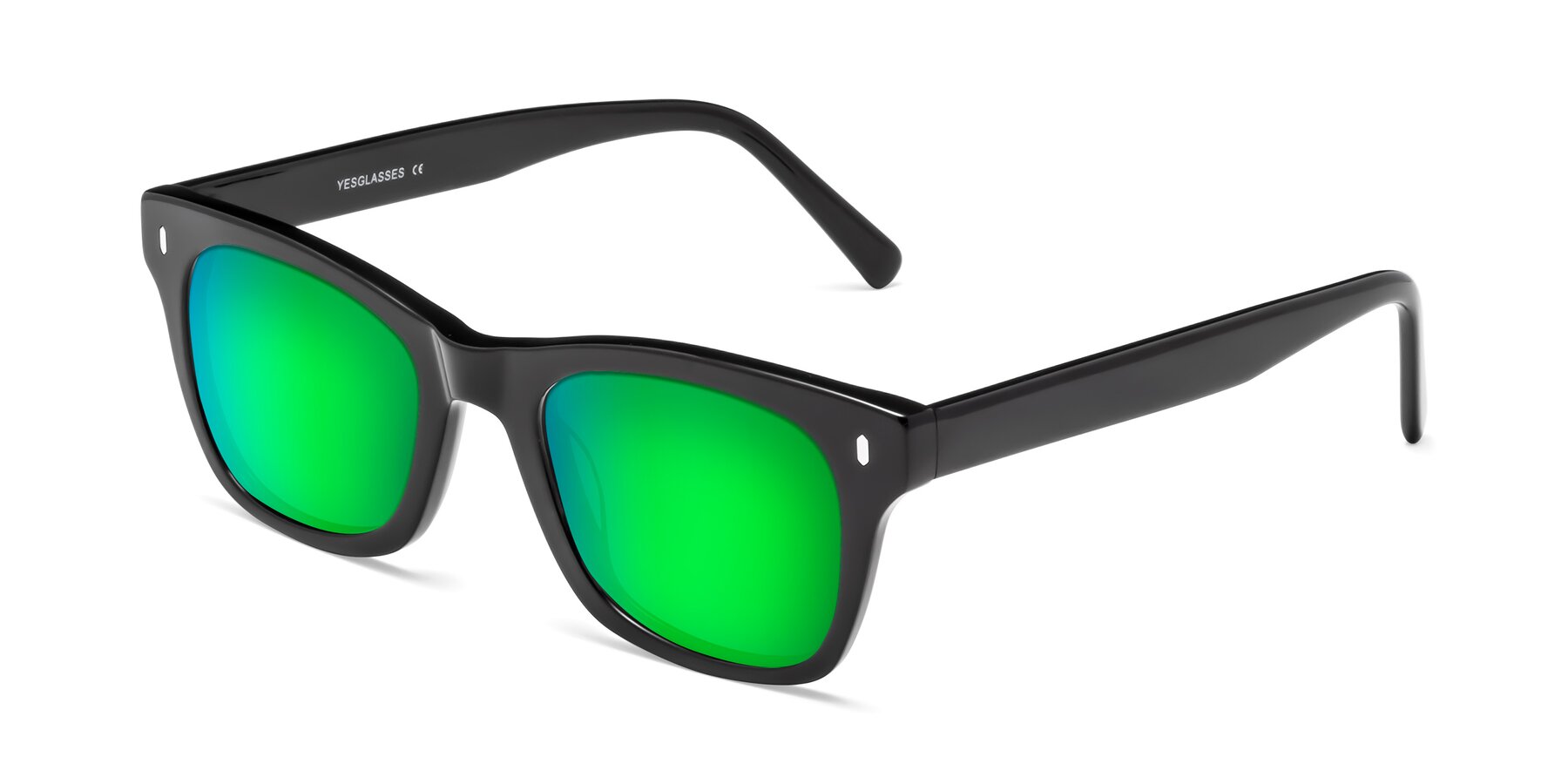 Angle of Ben in Black with Green Mirrored Lenses