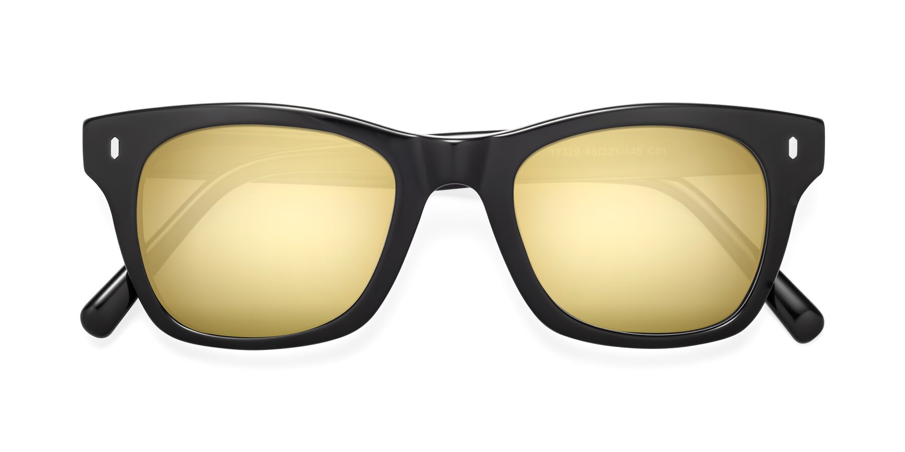 Folded Front of Ben in Black with Gold Mirrored Lenses