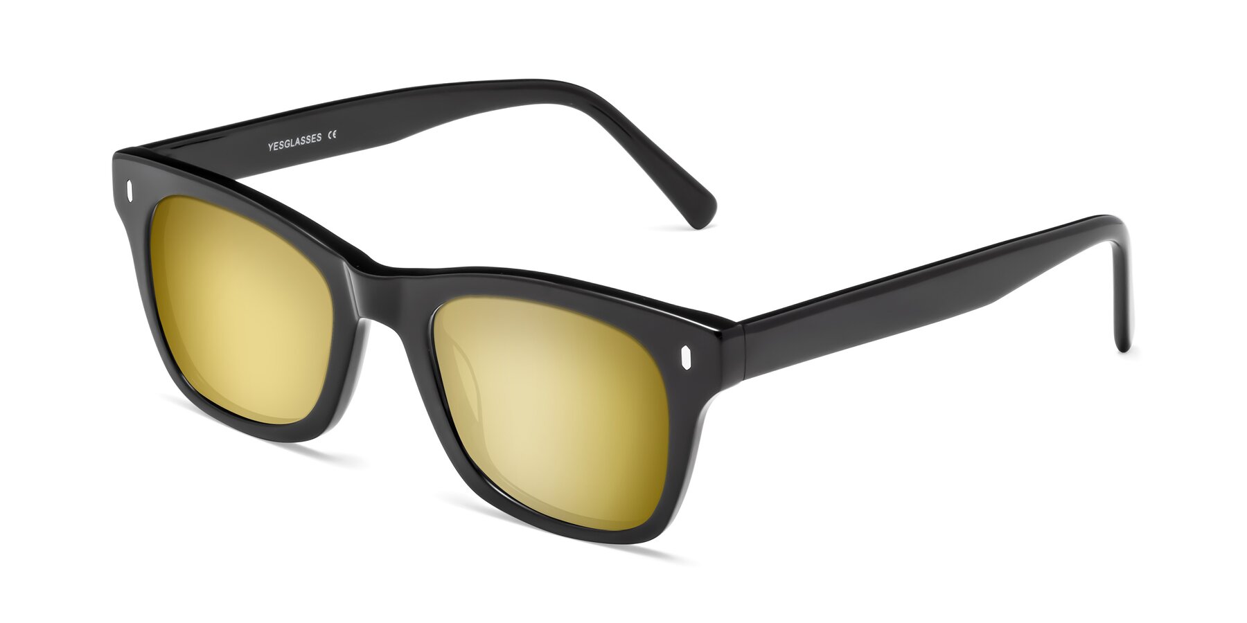 Angle of Ben in Black with Gold Mirrored Lenses