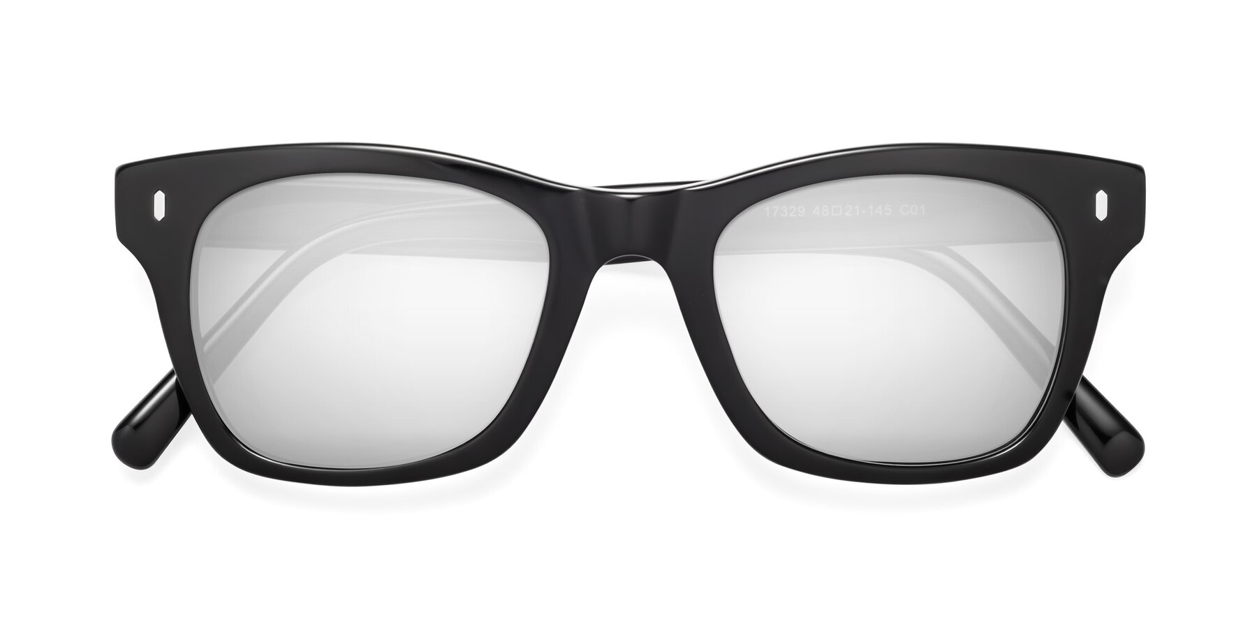 Folded Front of Ben in Black with Silver Mirrored Lenses
