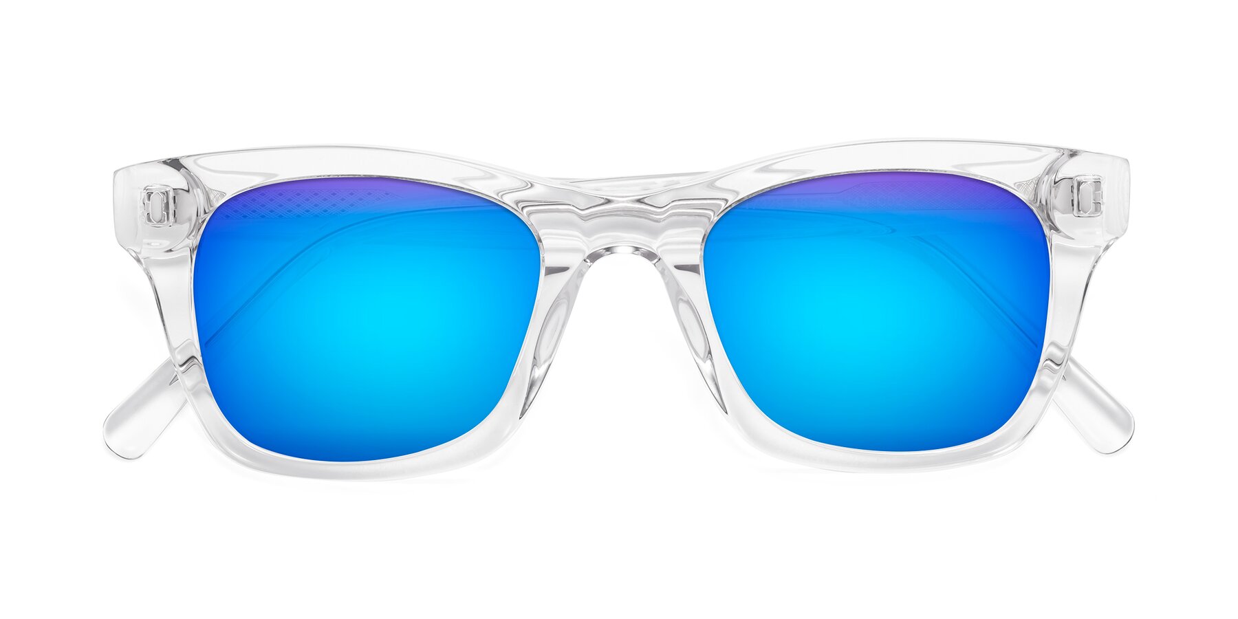 Folded Front of Ben in Clear with Blue Mirrored Lenses