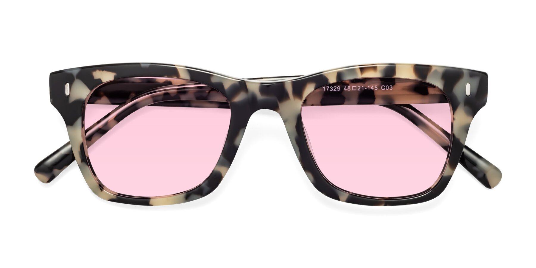 Folded Front of Ben in Havana with Light Pink Tinted Lenses