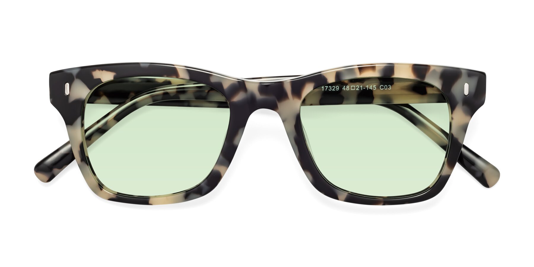 Folded Front of Ben in Havana with Light Green Tinted Lenses
