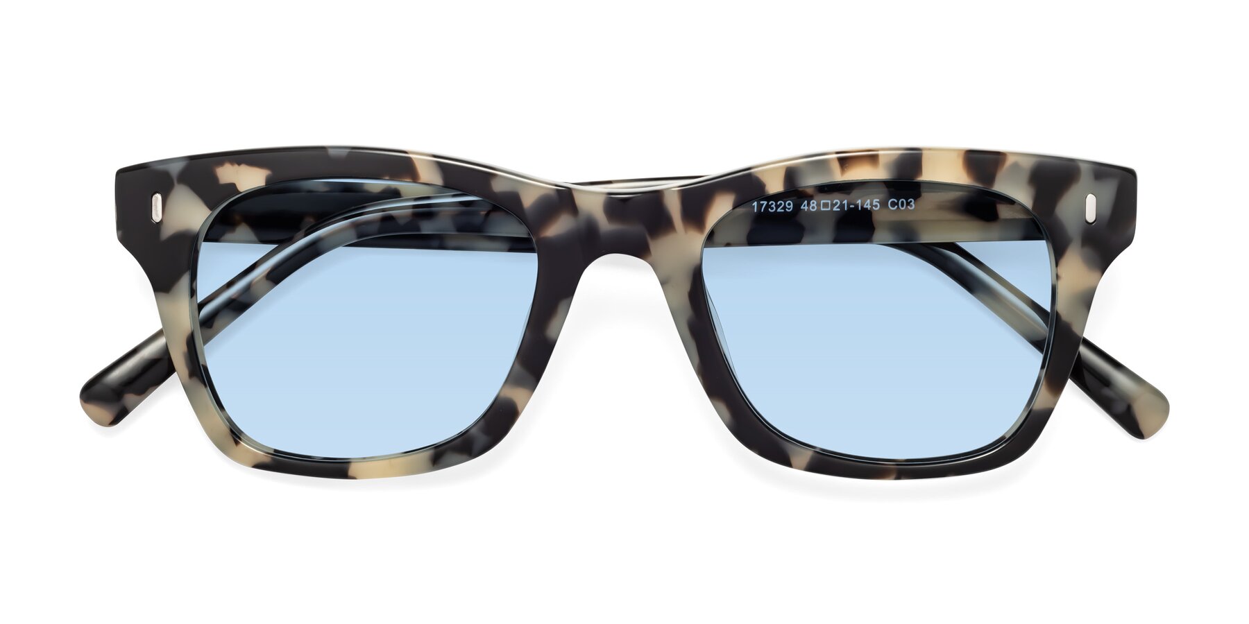 Folded Front of Ben in Havana with Light Blue Tinted Lenses