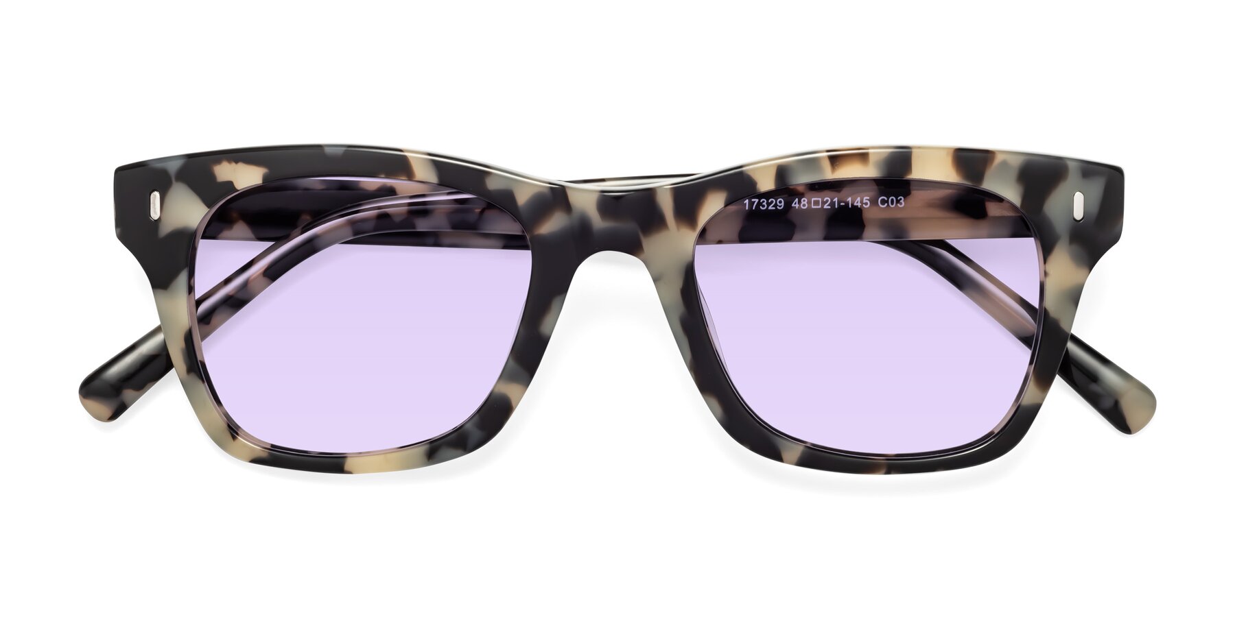 Folded Front of Ben in Havana with Light Purple Tinted Lenses