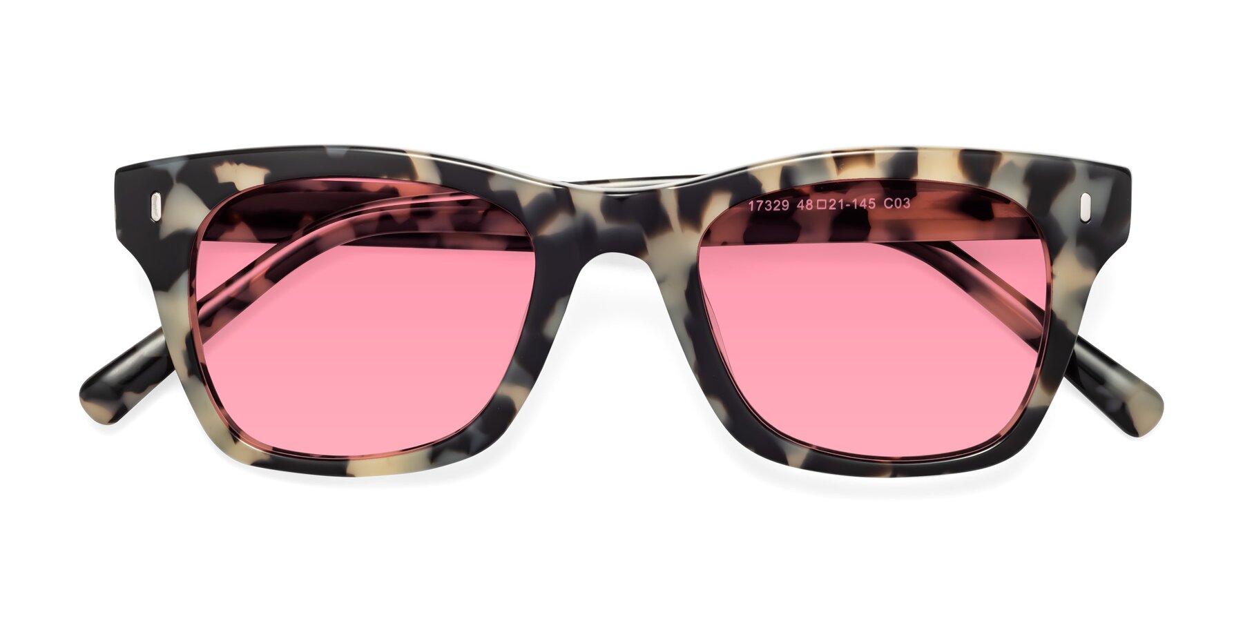 Folded Front of Ben in Havana with Pink Tinted Lenses