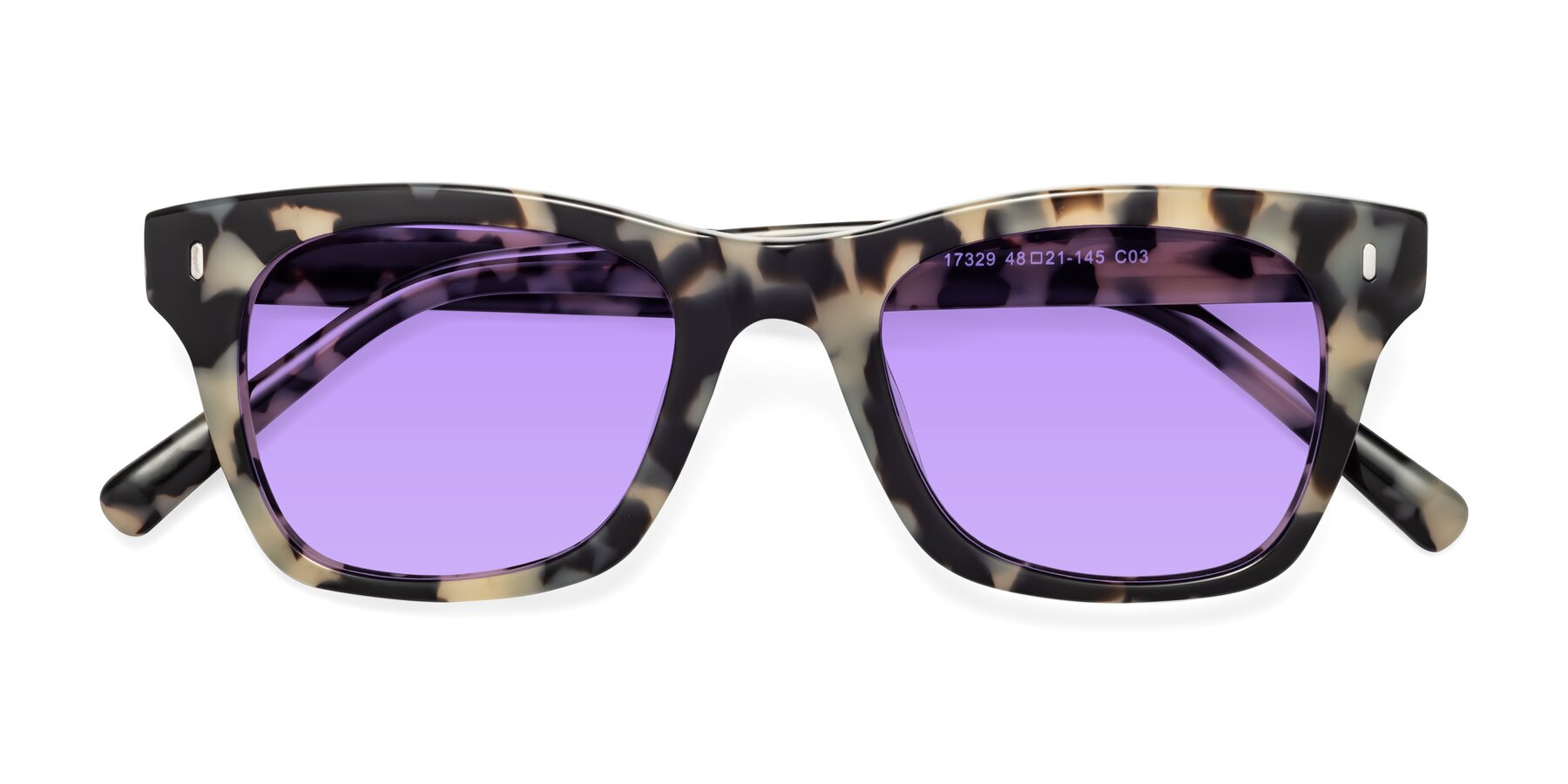 Folded Front of Ben in Havana with Medium Purple Tinted Lenses