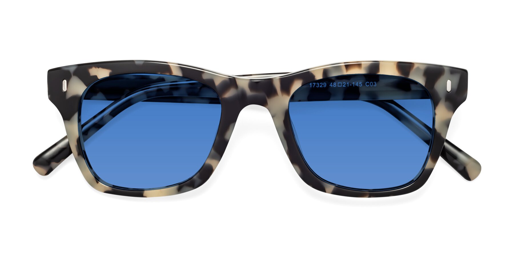 Folded Front of Ben in Havana with Blue Tinted Lenses