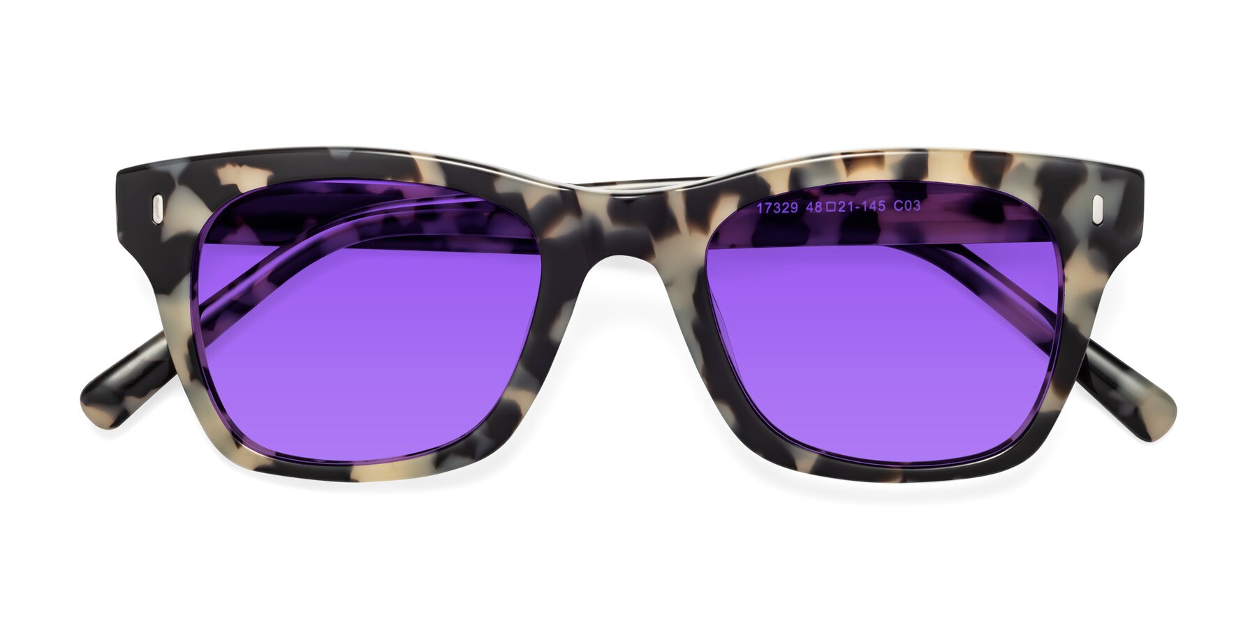 Folded Front of Ben in Havana with Purple Tinted Lenses