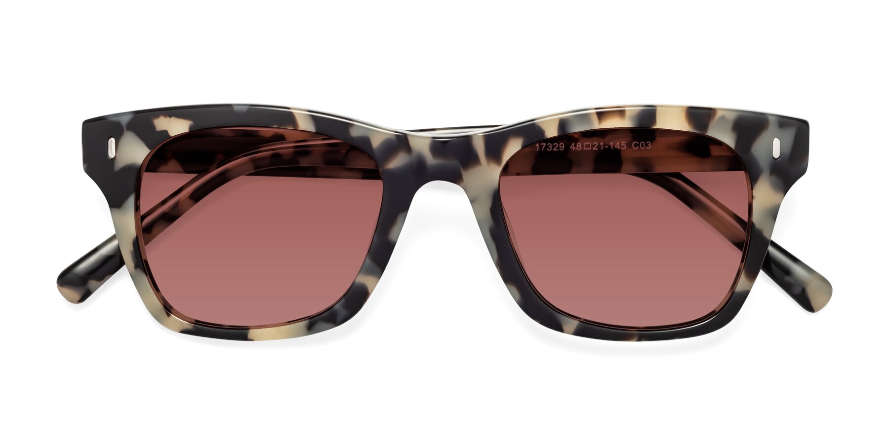 Folded Front of Ben in Havana with Garnet Tinted Lenses