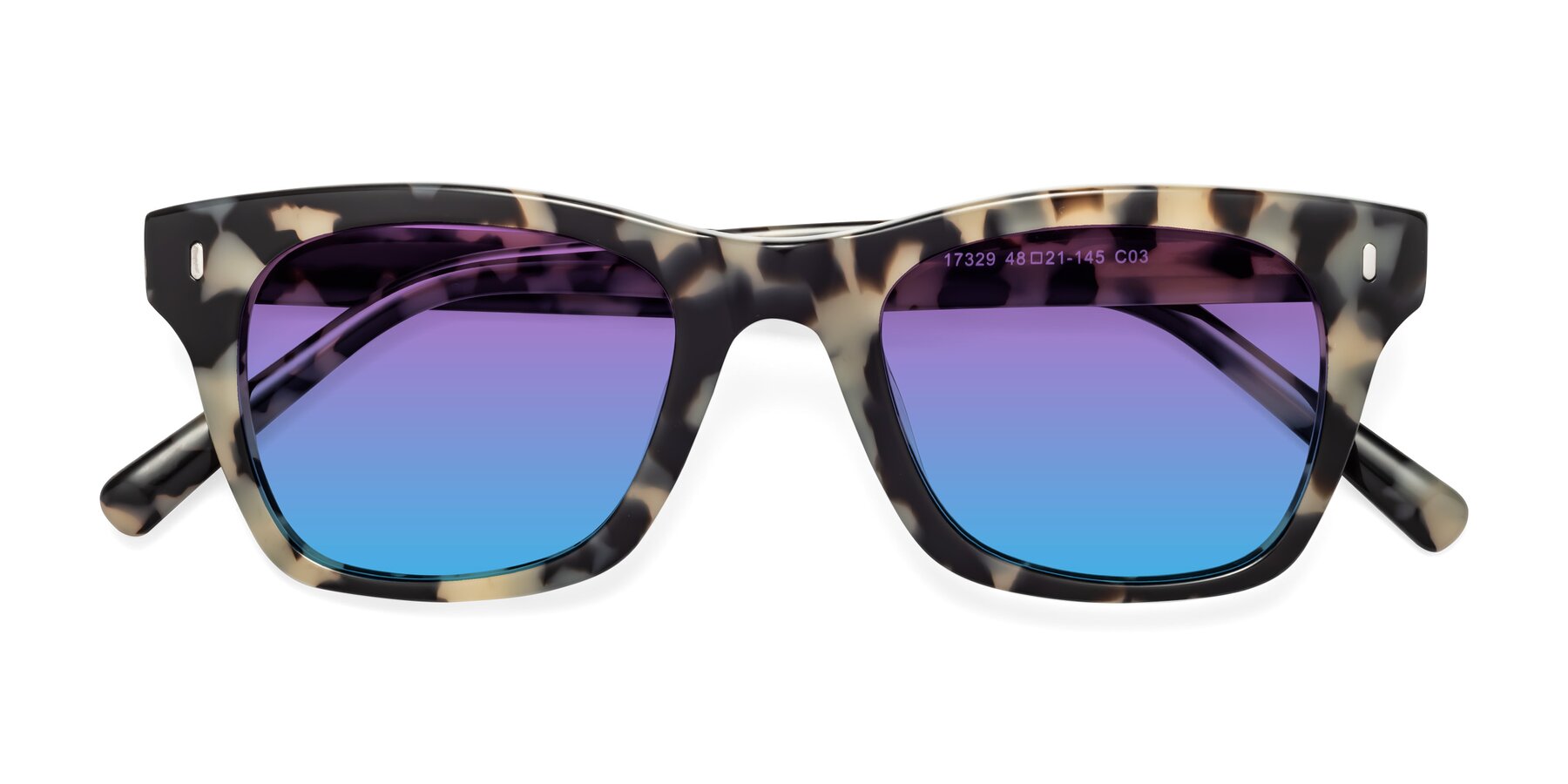 Folded Front of 17329 in Havana with Purple / Blue Gradient Lenses