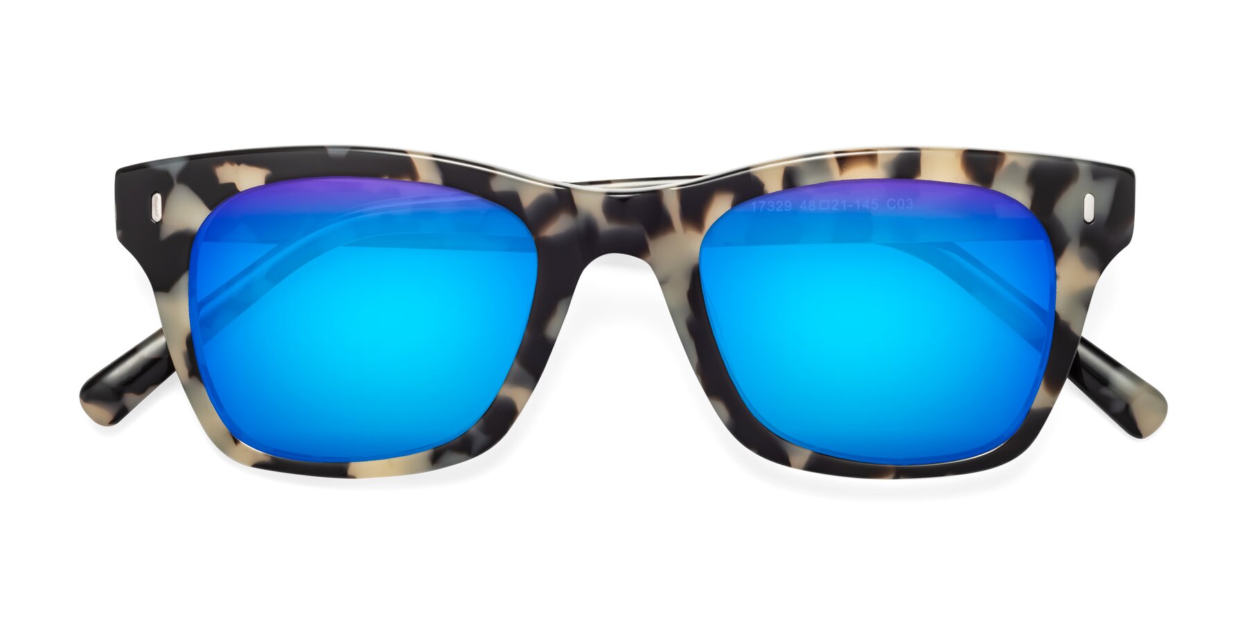 Folded Front of Ben in Havana with Blue Mirrored Lenses