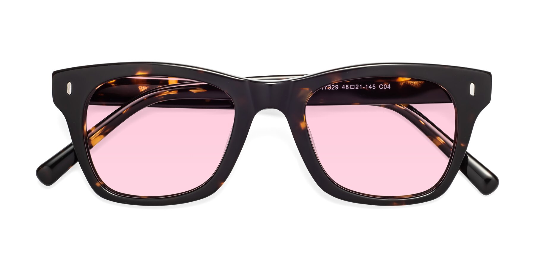 Folded Front of Ben in Tortoise Brown with Light Pink Tinted Lenses