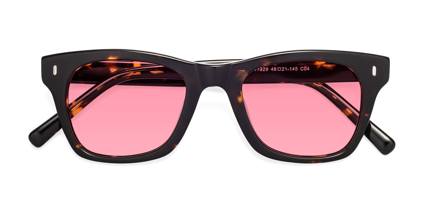 Folded Front of Ben in Tortoise Brown with Pink Tinted Lenses