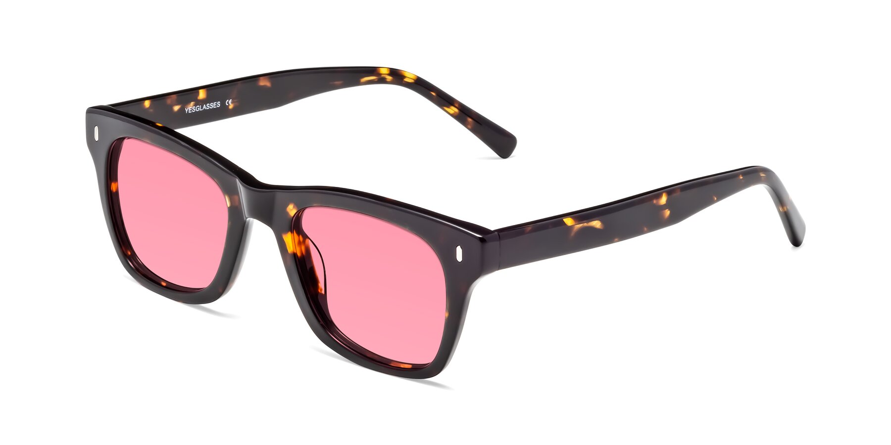 Angle of 17329 in Tortoise Brown with Pink Tinted Lenses