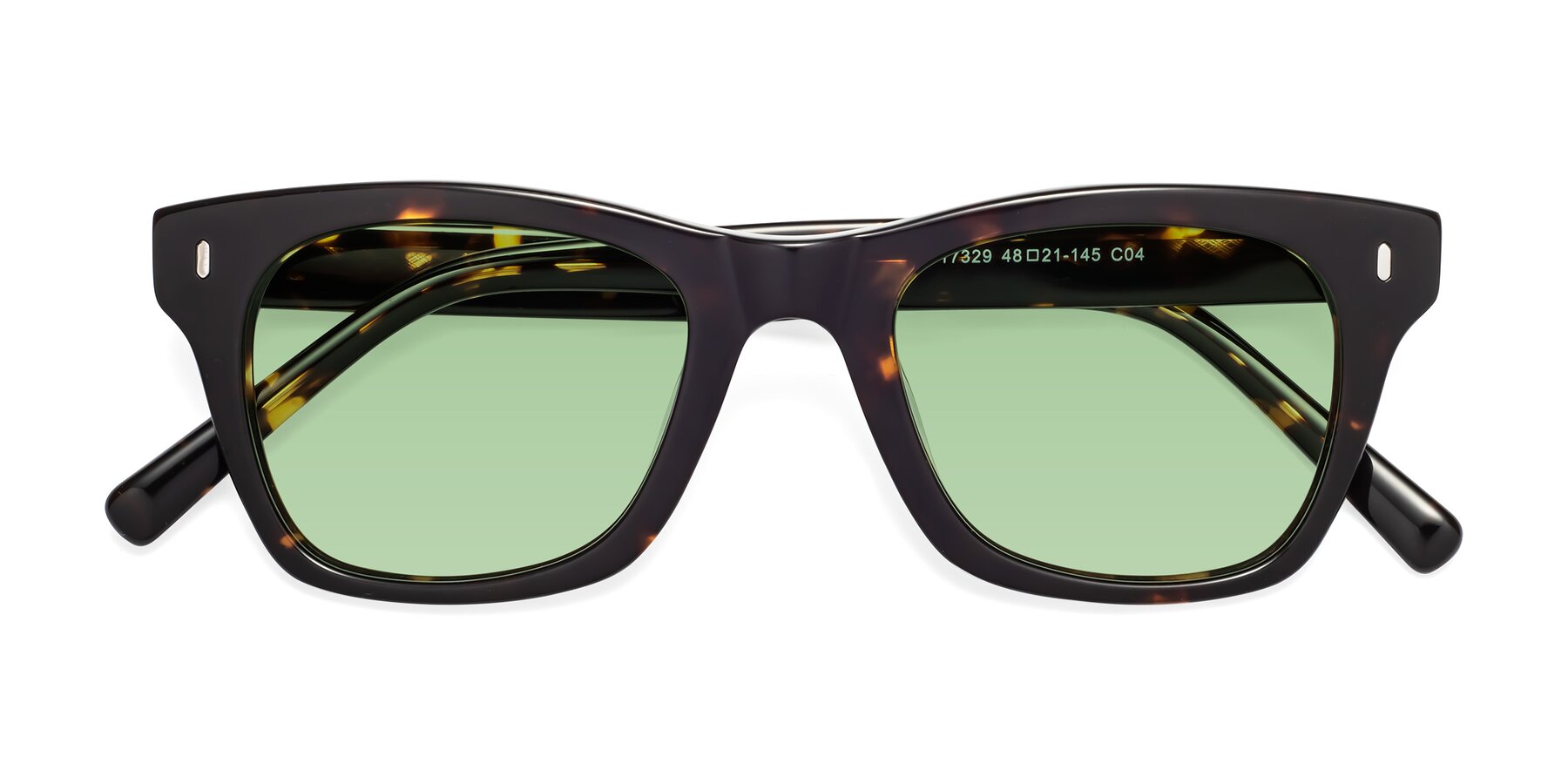 Folded Front of Ben in Tortoise Brown with Medium Green Tinted Lenses