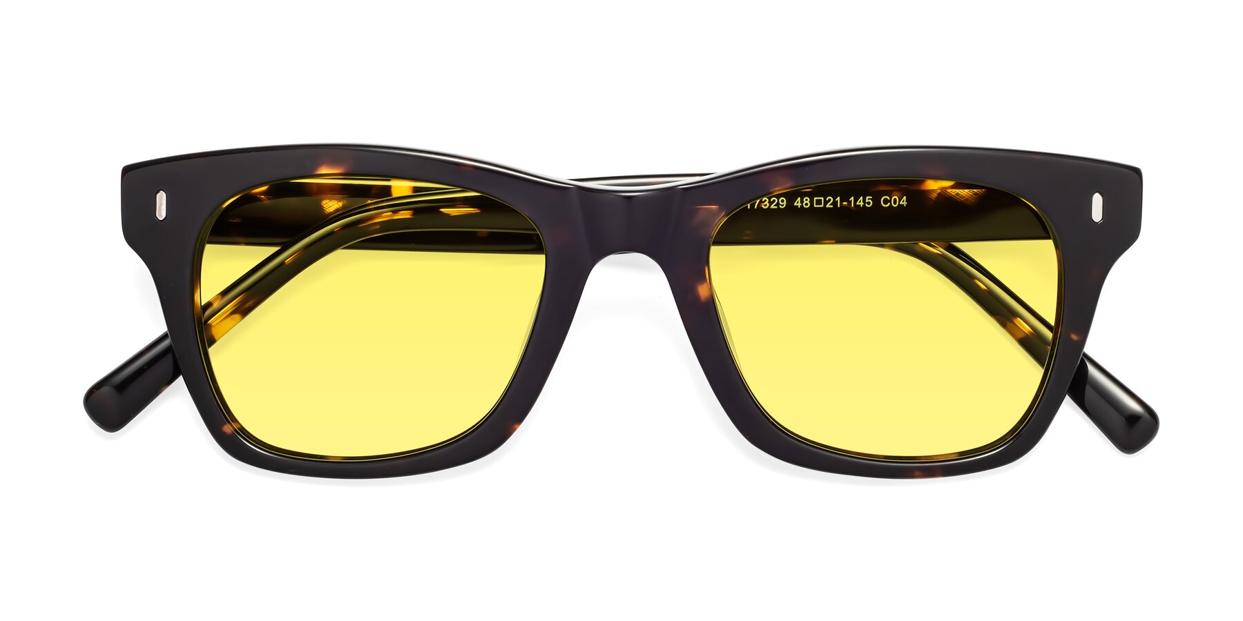 Folded Front of Ben in Tortoise Brown with Medium Yellow Tinted Lenses