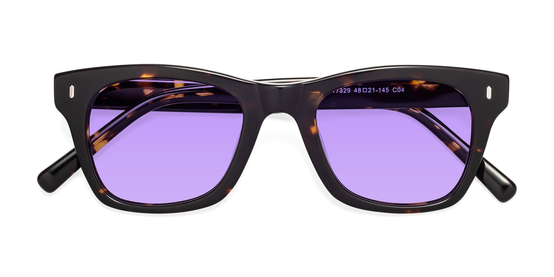 Folded Front of Ben in Tortoise Brown with Medium Purple Tinted Lenses