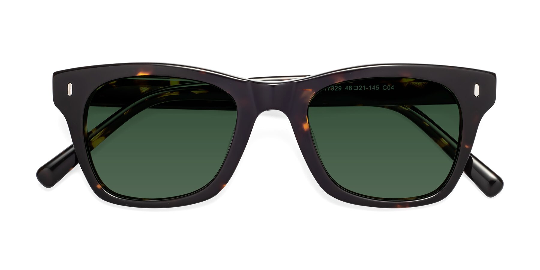 Folded Front of Ben in Tortoise Brown with Green Tinted Lenses