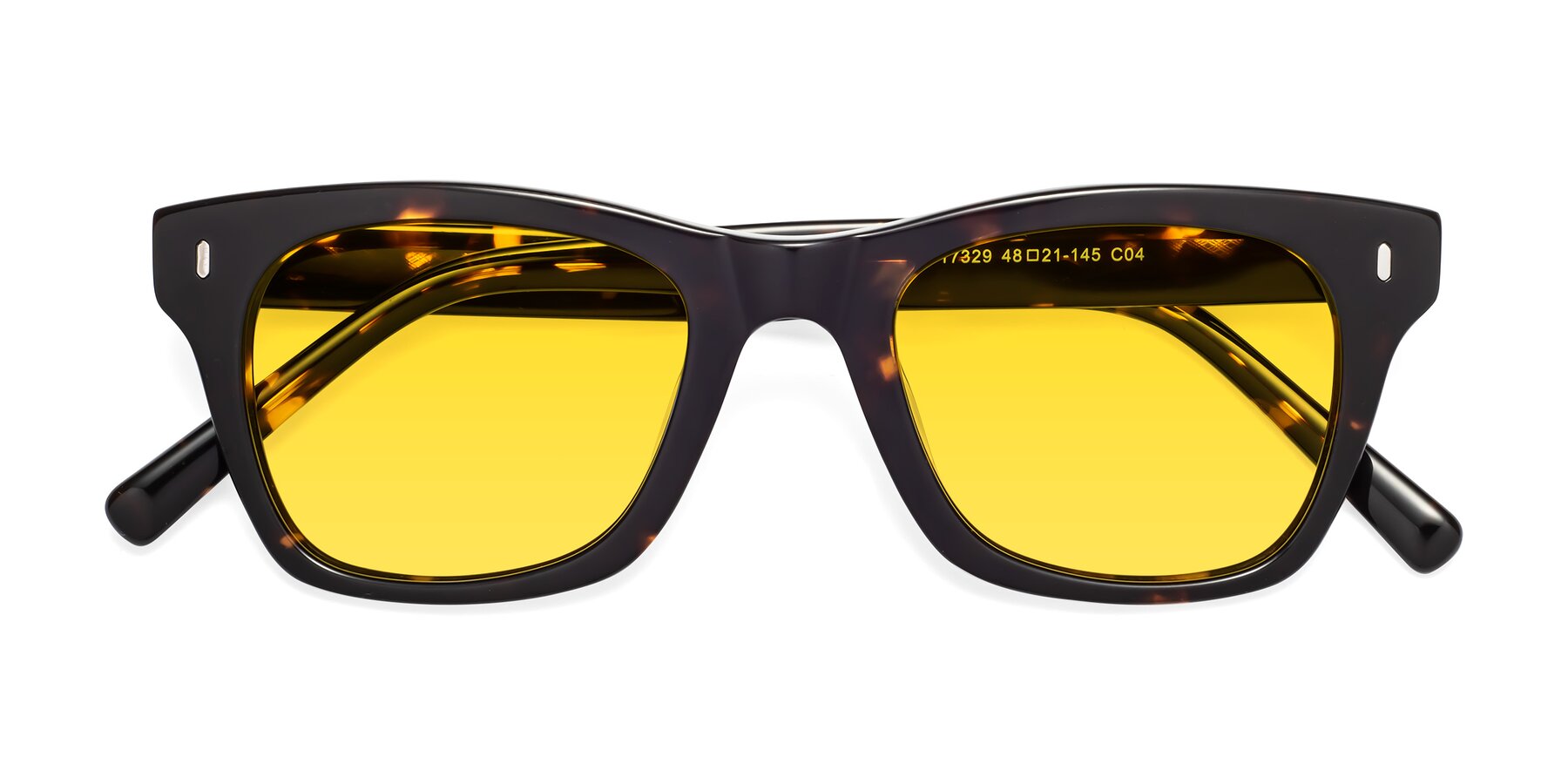 Folded Front of Ben in Tortoise Brown with Yellow Tinted Lenses