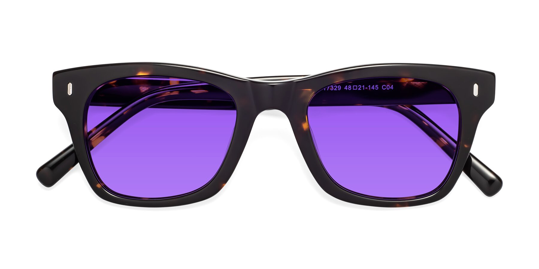 Folded Front of Ben in Tortoise Brown with Purple Tinted Lenses