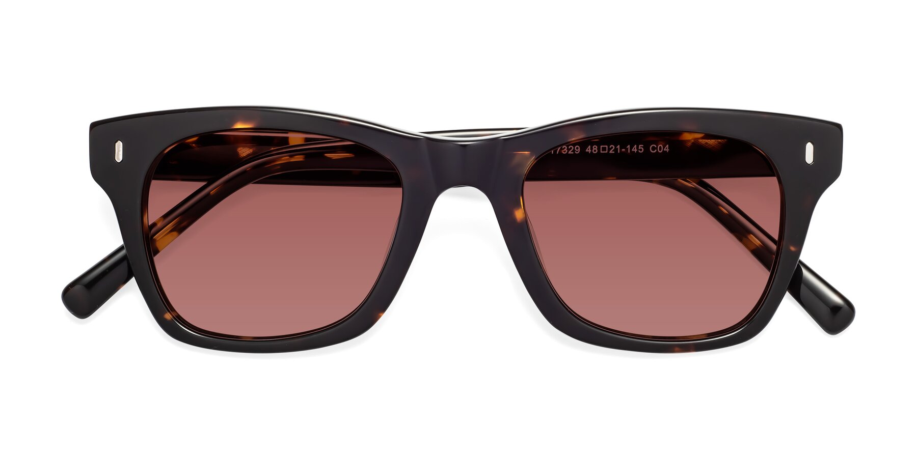 Folded Front of Ben in Tortoise Brown with Garnet Tinted Lenses