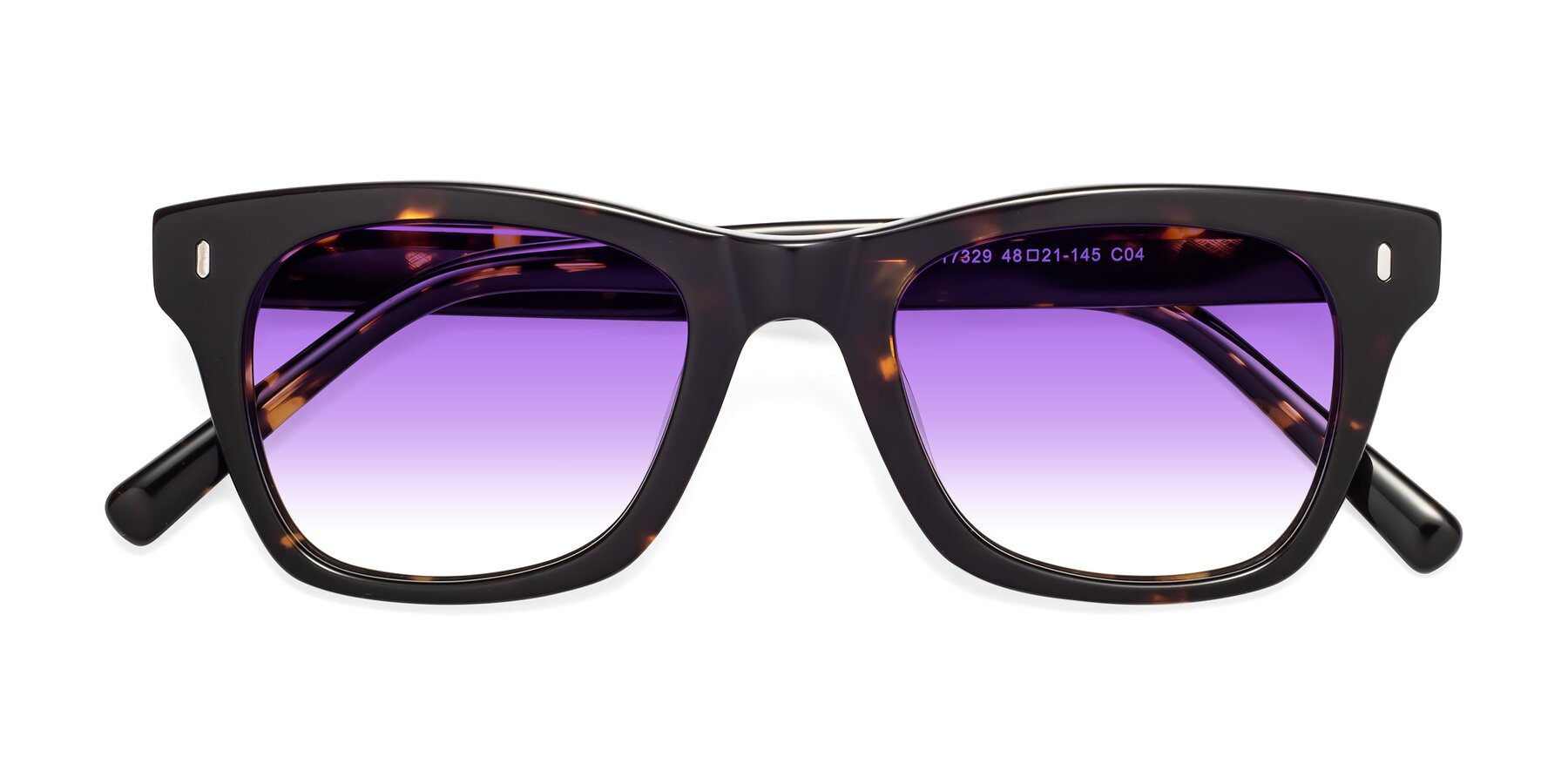 Folded Front of Ben in Tortoise Brown with Purple Gradient Lenses