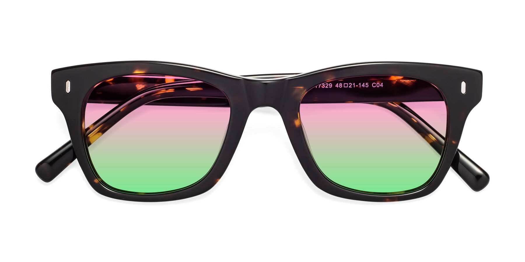 Folded Front of Ben in Tortoise Brown with Pink / Green Gradient Lenses