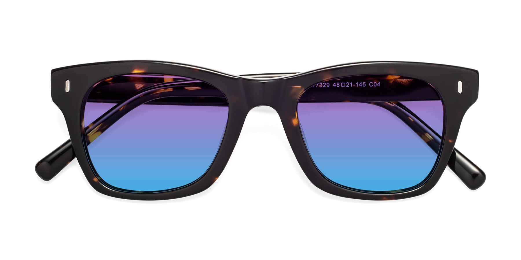 Folded Front of Ben in Tortoise Brown with Purple / Blue Gradient Lenses