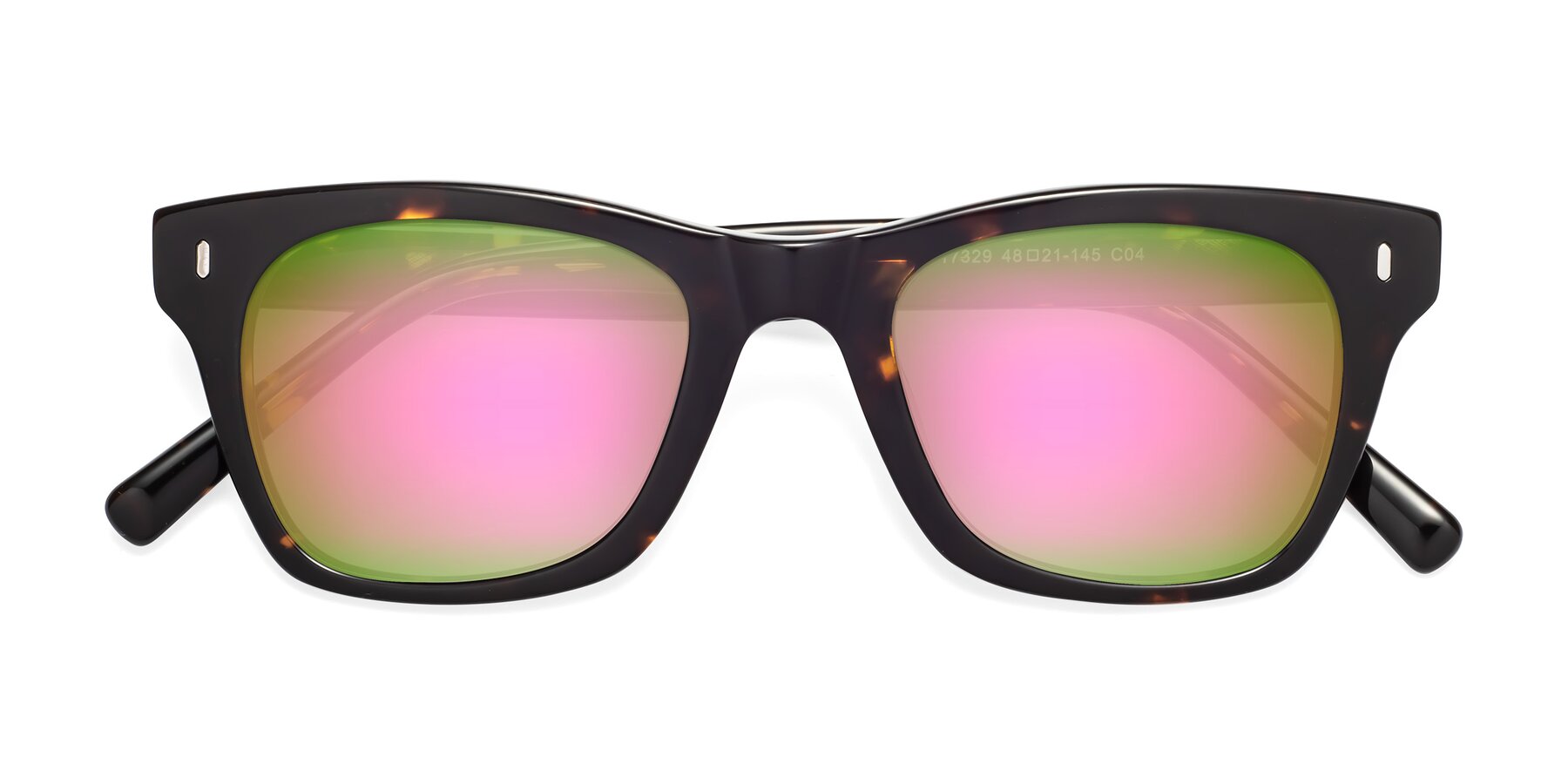 Folded Front of Ben in Tortoise Brown with Pink Mirrored Lenses