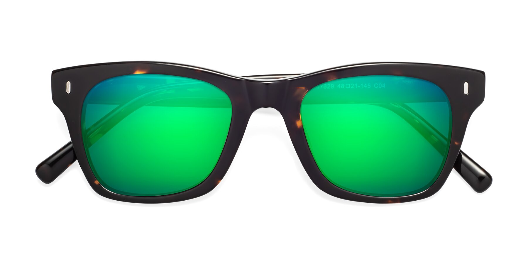 Folded Front of Ben in Tortoise Brown with Green Mirrored Lenses